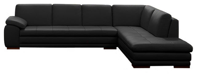 625 Italian Leather Sectional Black in Left Hand Facing