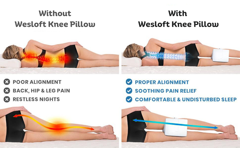 Knee Pillow with Elastic Strap Leg for Sleeping Memory Foam Orthopedic  Support Pillow for Sciatica Back Pain Spine Alignment