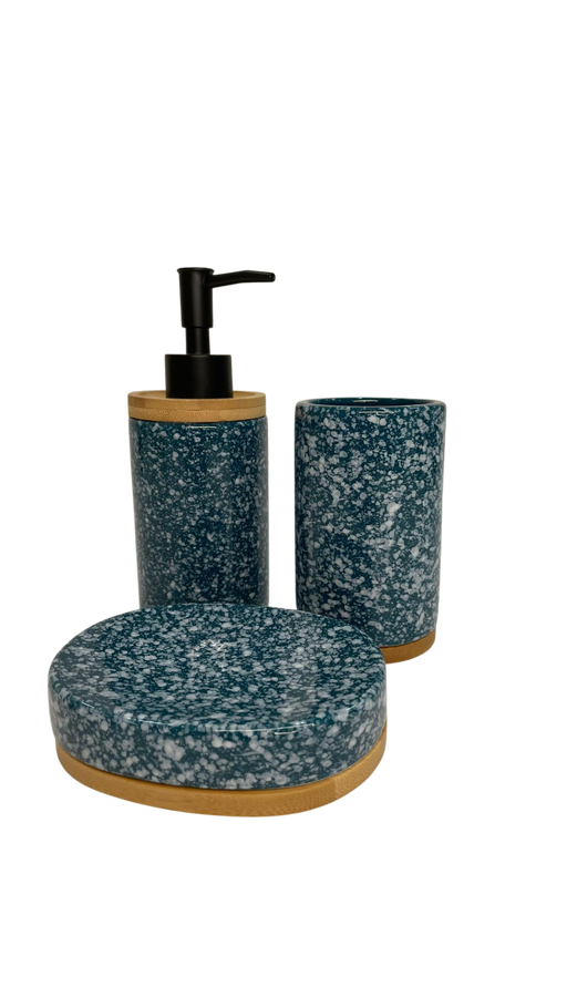 Wesloft 3 Piece Wooden/Blue Bathroom Set