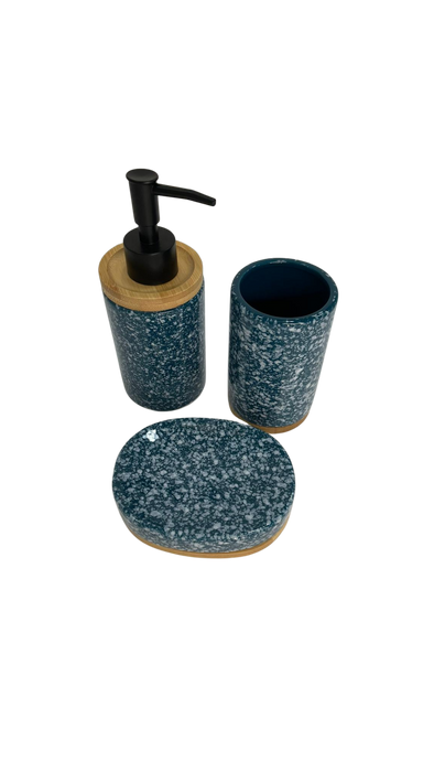 Wesloft 3 Piece Wooden/Blue Bathroom Set
