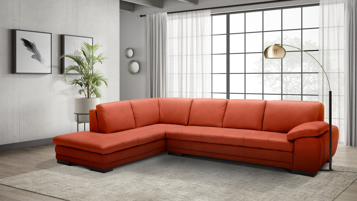 625 Italian Leather Sectional Pumpkin in Left Hand Facing