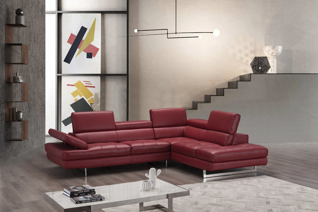A761 Italian Leather Sectional Red In Right hand Facing
