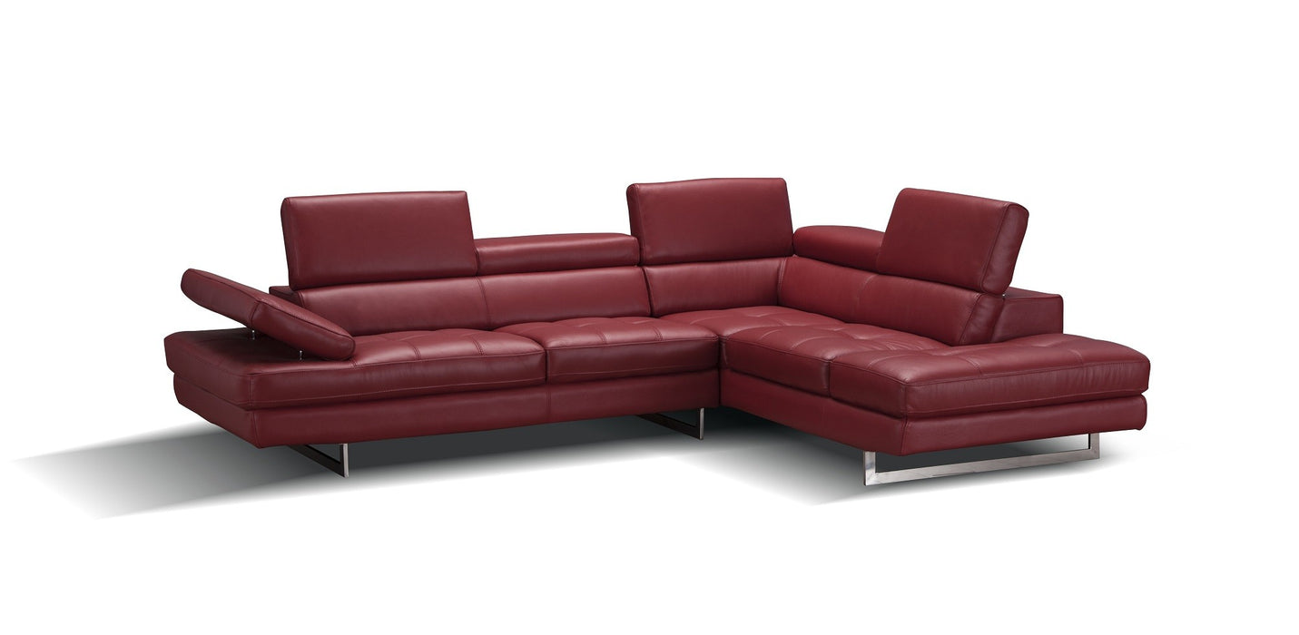 A761 Italian Leather Sectional Red In Right hand Facing