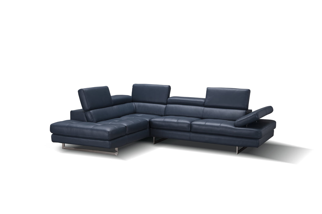 A761 Italian Leather Sectional Blue In Left Hand Facing