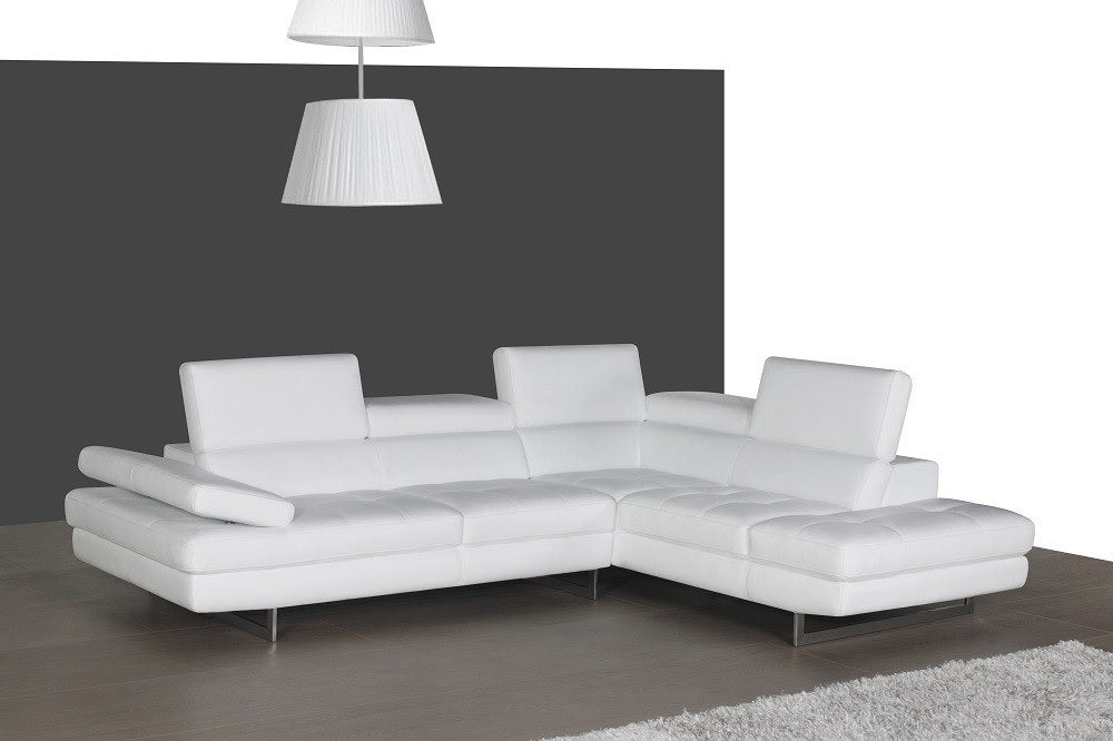 A761 Italian Leather Sectional Snow White In Right hand Facing