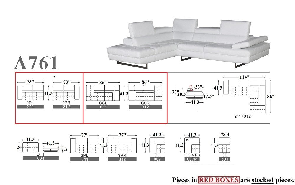 A761 Italian Leather Sectional Freesia In Right Hand Facing