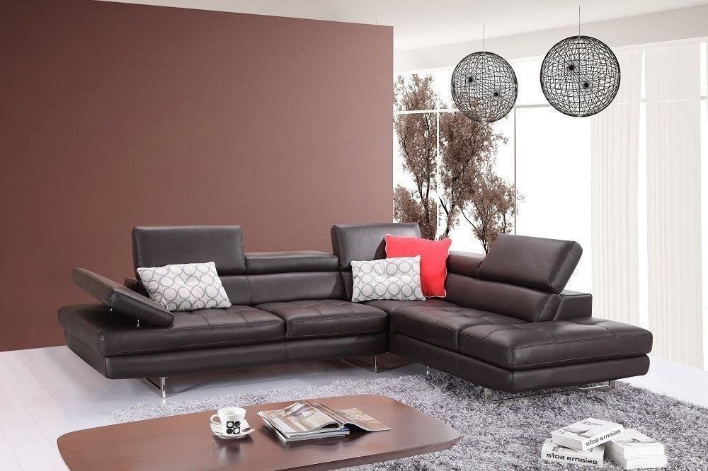 A761 Italian Leather Sectional Slate Coffee In Right Hand Facing