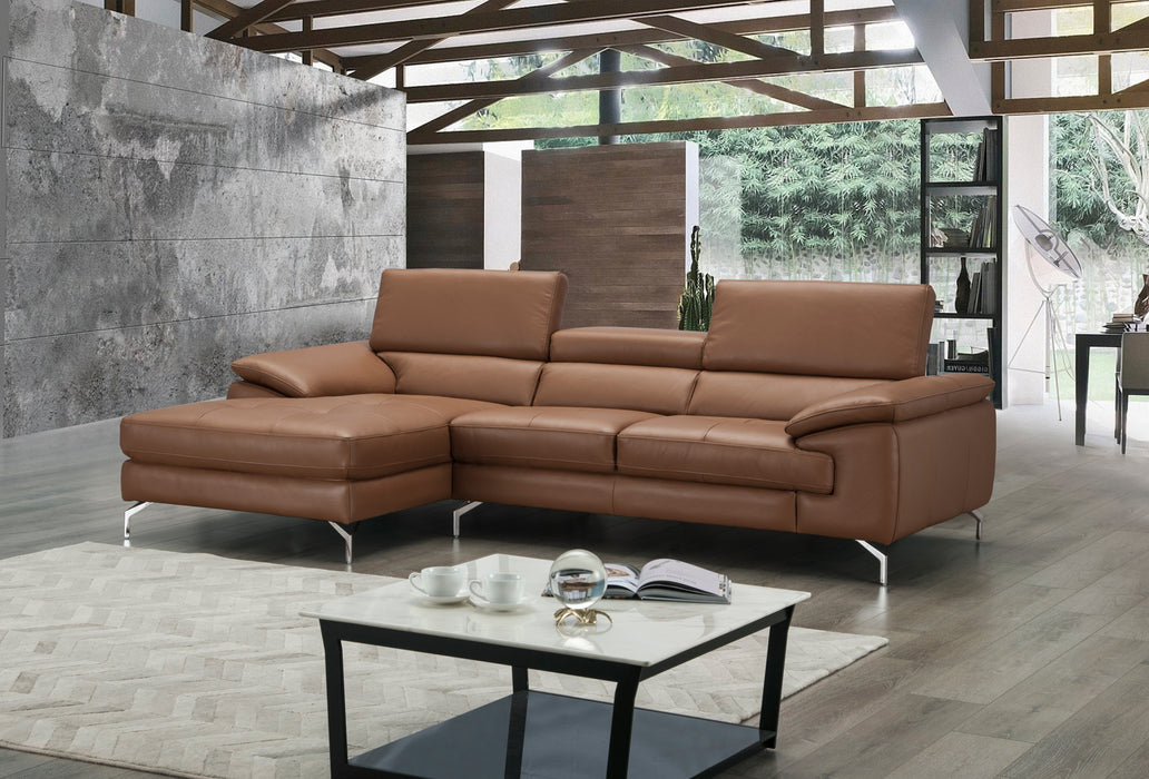 A973B Italian Leather Mini Sectional Left Facing Chaise in Caramel