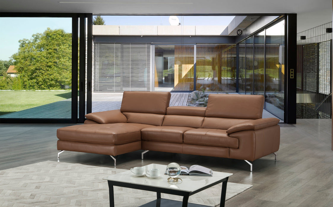 A973B Italian Leather Mini Sectional Left Facing Chaise in Caramel