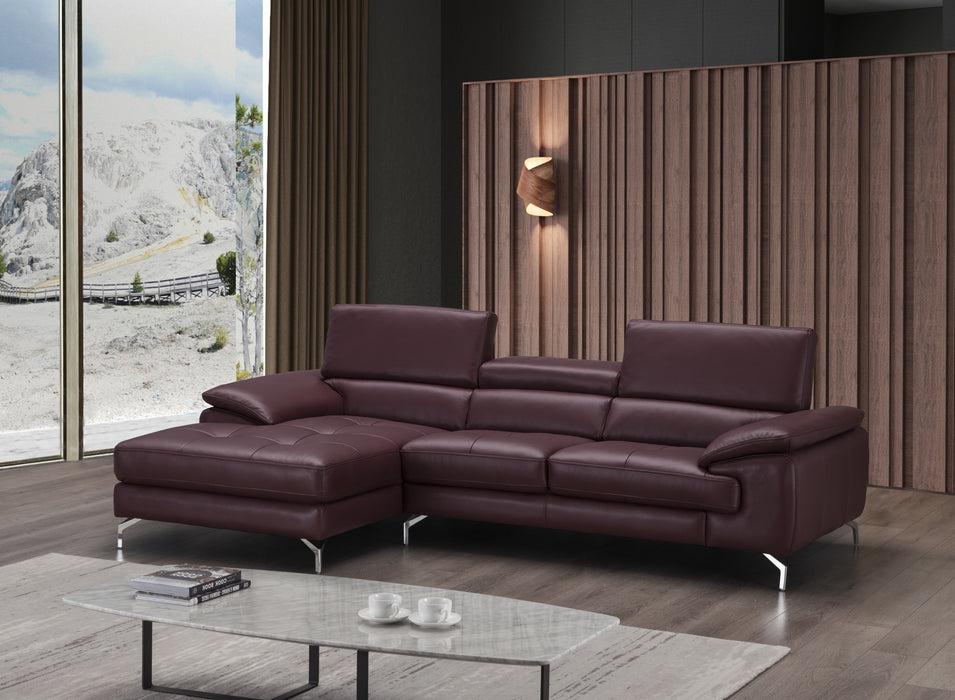 A973B Italian Leather Mini Sectional Left Facing Chaise in Maroon