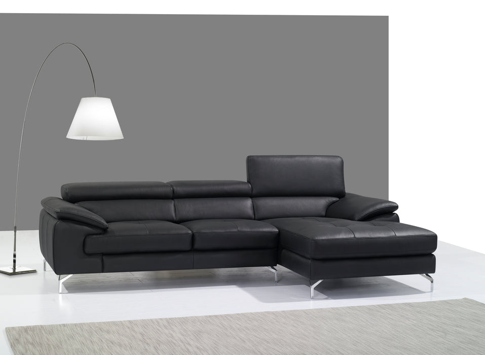 A973B Italian Leather Mini Sectional Right Facing Chaise in Black