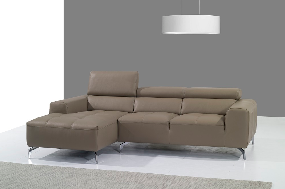 A978B Italian Leather Sectional Left Facing Chaise in Burlywood