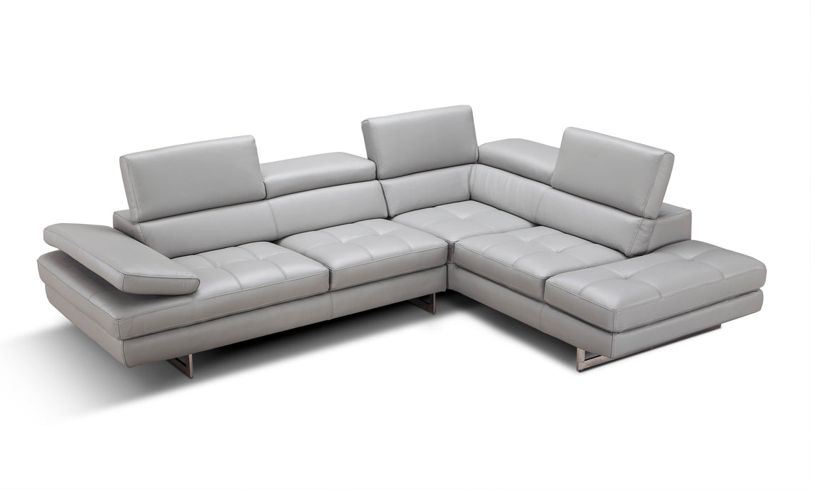 A761 Italian Leather Sectional Light Grey In Right Hand Facing