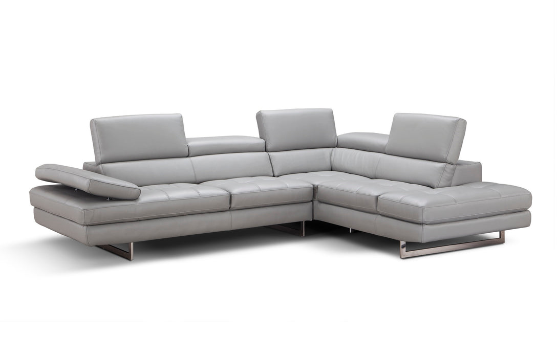 A761 Italian Leather Sectional Light Grey In Left Hand Facing