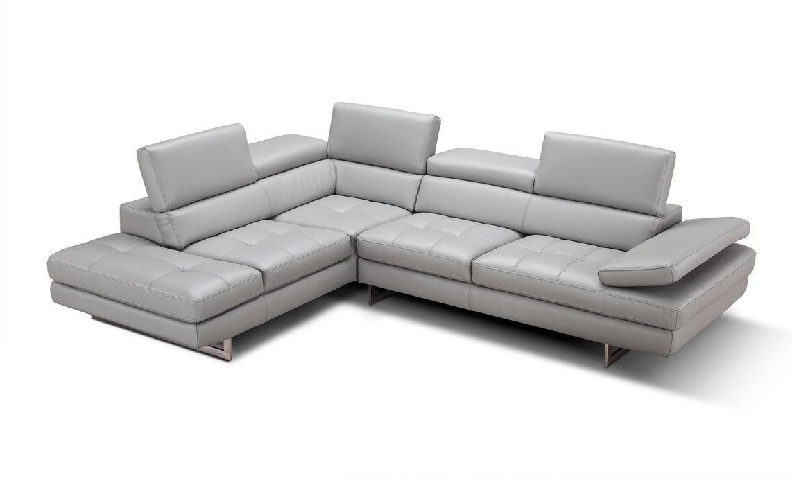 A761 Italian Leather Sectional Light Grey In Left Hand Facing