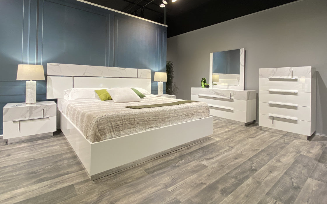 Sunset Premium King Bed in Bianco Luc+Stat
