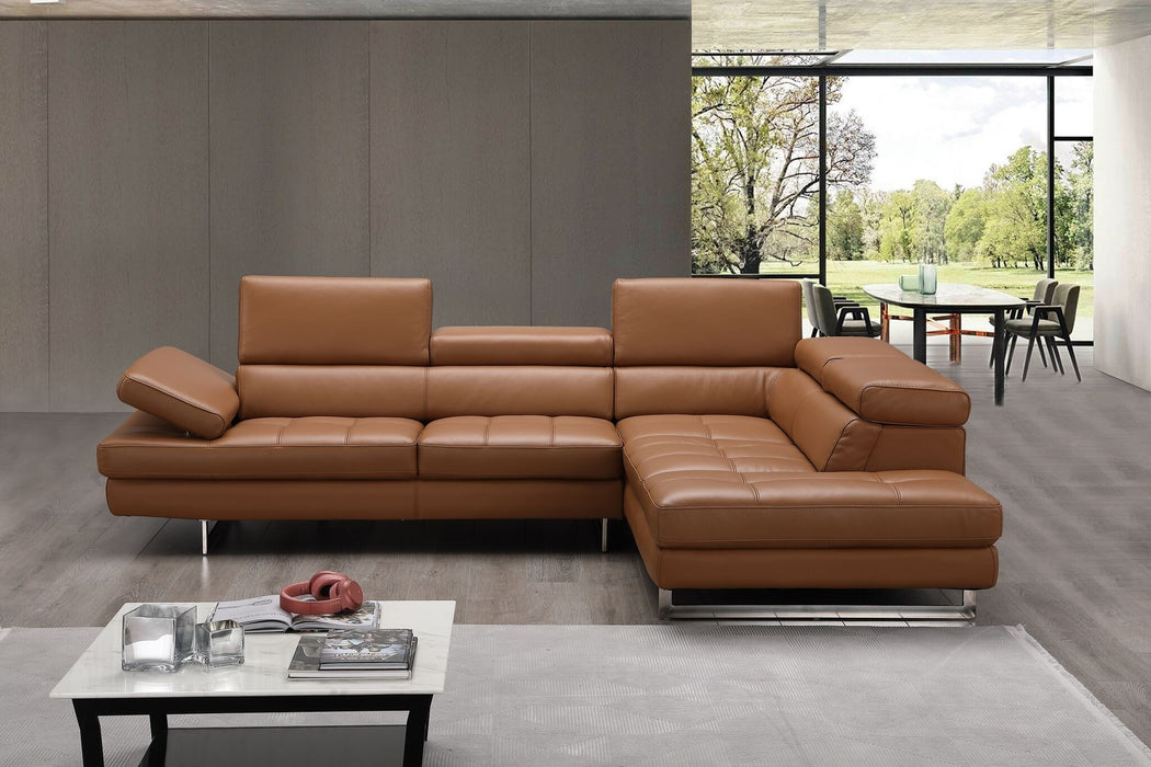 A761 Italian Leather Sectional Caramel In Right Hand Facing